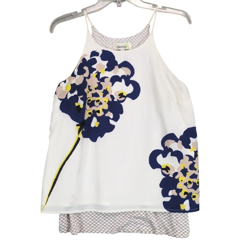 Porridge Anthropologie Floral Satin Layered Tank Top Women's XS Split Back Flowy